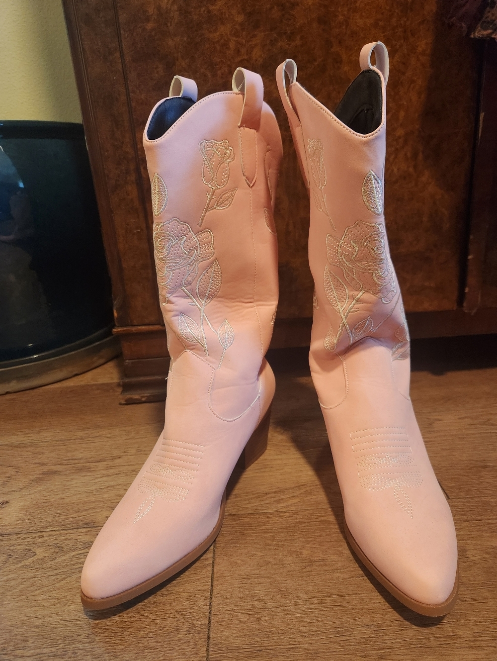 Women's Pink Embroidered Western Combat Boots